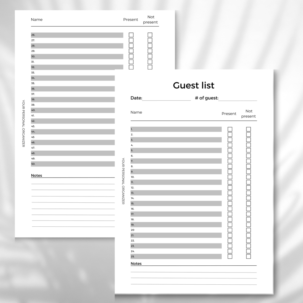 Guest list • Planner insert • Your Personal Organizer